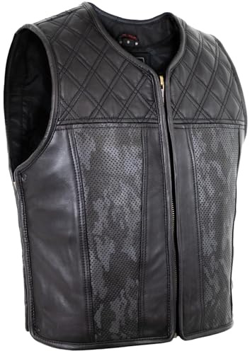 MDM Chaleco de piel de vacuno para hombre con estampado de camuflaje, Negro , XXL