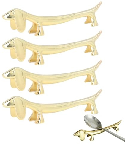 RespireFinem wiederverwendbares Tier -Stäbchen -Ruhestand von 4 niedlichen Dackel- und Fawn -Design -Gold -Nicht -Slip -Halter für Home Kitchen Restaurant Party Tisch (Hund)