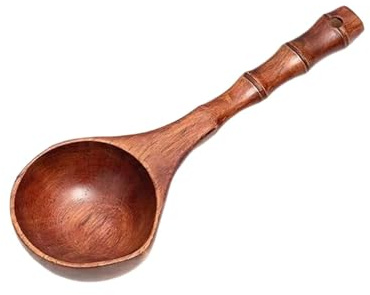 Pitycbo Sauna Mestolo in Legno Naturale con Manico Lungo per Zuppa Acqua Cucina E Servire Facile da Appendere E Pulire Adatto per Bagno Cucina Sala da Pranzo, Marrone Scuro