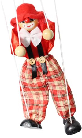 Zambuph Pull String Puppet Holz Joint Hand Marionette Spielzeug Eltern Kind Hands on Übung Clown Handwerk Spielzeug Haushalt, Rot