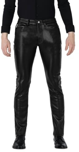Bockle Konstläderbyxor, vegansk, läderjeans, herr, falska byxor med knappslå | Stretchmaterial, skinny fit, läderutseende