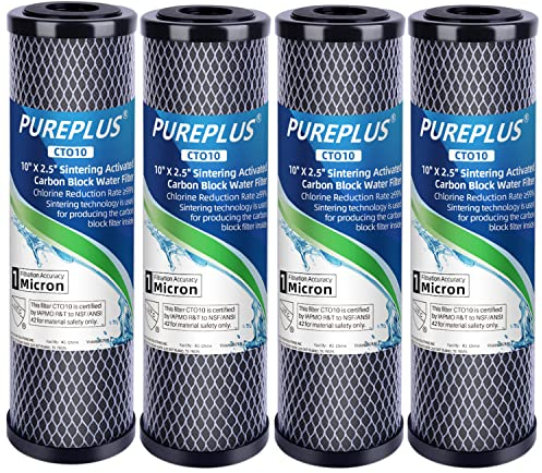 PUREPLUS ICP-S-CTO10 Cartucho Filtrante de Carbón Activado Sinterizado para Toda la Casa 10 x 2.5 Paquete de 4