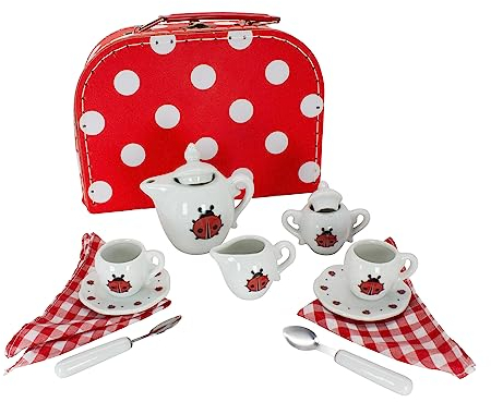Spielzeug Spielkoffer Marienkäfer mit Teeset Teeservice für Kinder, Porzellangeschirr 14 -TLG - 36362