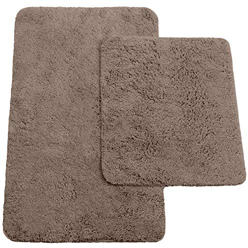 Brandsseller Badematten 2er-Set Bestehend aus Badvorleger ca. 50/80cm und WC-Vorleger ca. 45/50cm - Hochflor Polyester mit Rutschhemmender Latex-Rückseite Taupe