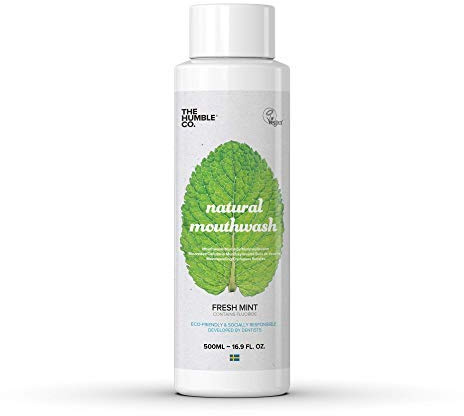 The Humble Co. Naturligt munvatten | Färsk mynta | Miljövänlig, vegan, sockerfri, rekommenderas av tandläkare – Swish för en fräsch känsla (1 x 500 ml)