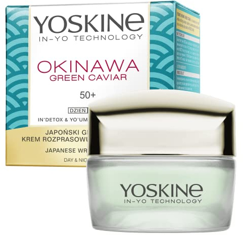 Yoskine Okinawa Green Caviar Tages Nachtcreme 50+ Anti Aging Feuchtigkeitspflege mit Grüner Kaviar Extrakt für strahlende Haut 50ml