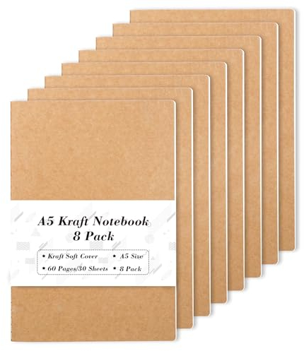 feela Notizbuch A5, 8er kleine Notizheft, liniert, 60 Seiten (30 Blätter), Skizzenbuch mit weicher Abdeckung, Notizblock für Plan machen, Memorandum schreiben, Büro, Schulbedarf geeignet