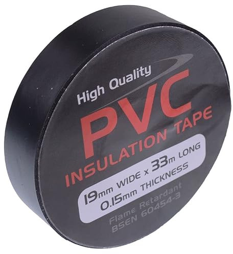 Ruban isolant en PVC noir de 19 mm x 33 m pour réparation de fils isolants électriques d'intérieur ou d'extérieur Conforme à la norme BSEN 60454-2