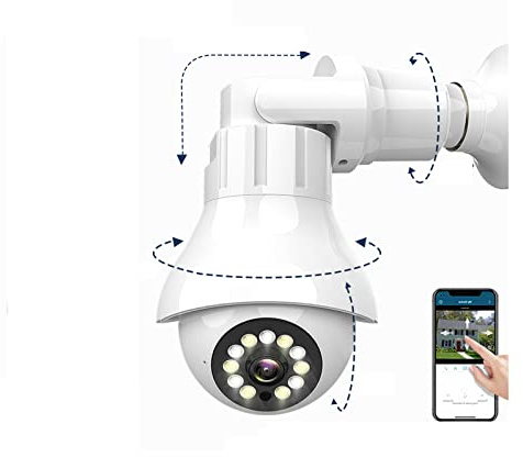Cámara De Seguridad Pan Tilt, Cámara IP De Vigilancia Con Bombilla De 3MP Visión Nocturna A Todo Color AI Seguimiento Automático Humano Zoom Monitor De Seguridad A Prueba De Agua Cámara Wifi
