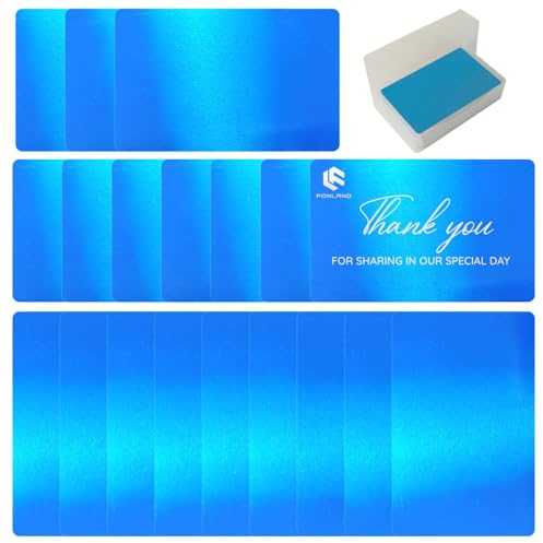 FONLAND carte metalliche incise, 100 pz in metallo biglietti da visita in bianco laser inciso in lega di alluminio spessore per il cliente fai da te carte regalo (Blu)