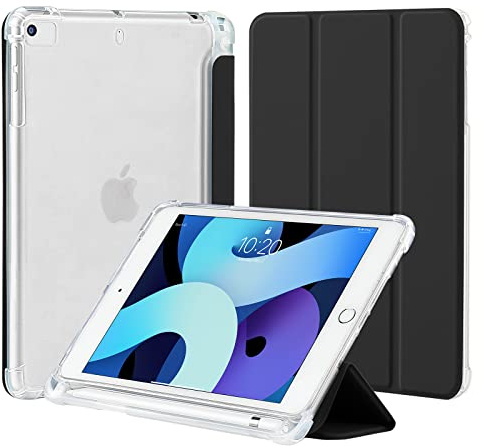 4UBonLife Case for iPad Mini 5 4 Generation 7.9 inch with Pencil Holder, Slim Lightweight Case Soft TPU Translucent Frosted Back Cover Shell for iPad Mini 4th 5th Gen, Black