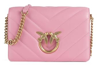 Pinko Love Click Classic Sheep Nappa Big Chevron, Borsa Donna, P31Q_Rosa Marino-Antique Gold, Taglia Unica
