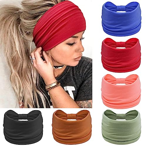 PROPOG Breite Stirnbänder für Frauen, Stirnbänder für Damen, elastisches Turban-Stirnband, Boho-Kopfwickel, Yoga-Haarbänder, afrikanisches Haarzubehör