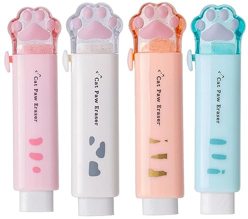 Tadipri Radiergummis Mit Niedlichen Katzenpfoten, 4 Stück, Niedlicher Einziehbarer Bleistift, Radiergummi Kawaii Push Pull Radiergummi Kreative Radiergummis Im Cartoon Stil Mit Katzenpfoten 4 Farben