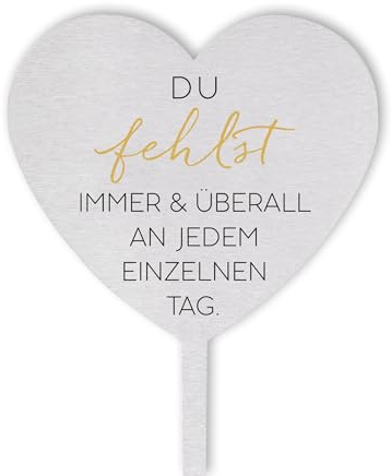 Dolorino Grabstecker Edelstahl Herz mit Spruch | Du fehlst immer & überall an jedem einzelnen Tag | Grabschmuck | eine wetterfeste Erinnerung aus Edelstahl | 28cm