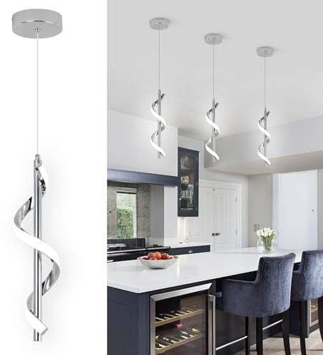 Vloitgol Modern Led Pendant Light Fixtures,6000K Cool White Spiral Led Pendant Lighting for Kitchen Island,Adjustable Height Hanging Light Fixtures for Kitchen Dining Room Living Room,1 Pack