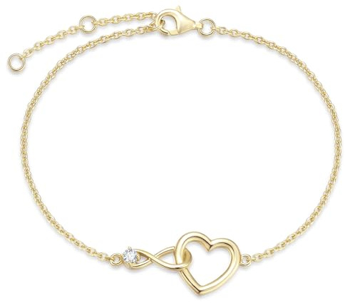 FANCIME 14 Karat Echtes Massiv 585 Gelb gold Armband Infinity Herz Armbänder mit Moissanite Feiner Schmuck Promiss Jahrestag Geburtstag Geschenke für Frauen Mum Sie