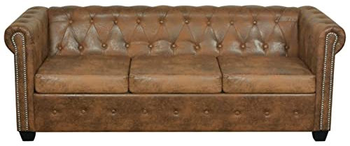 Gecheer Chesterfield Sofa 3-Sitzer Loungesofa Polstersofa Lounge Couch Sofagarnitur Vintage Couch Bürosofa Polstermöbel Stilsofa Couchgarnitur Polstersofa Kunstledersofa Kunstleder Braun