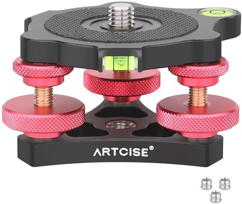 Base de nivellement de trépied ARTCISE, tête tri Wheel 3 Axes en Alliage d’Aluminium, Filetage 3/8, réglage précis de l’Angle +/-5° pour la Photographie panoramique Macro