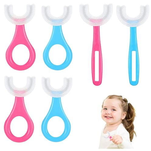 Brosse À Dents En Forme De U,6 PCS Brosse à Dents Enfants Souple de Qualité Alimentaire Nettoyage des Dents à 360° pour Enfants Tout-petit Bébé(âgés de 2 à 12 ans)