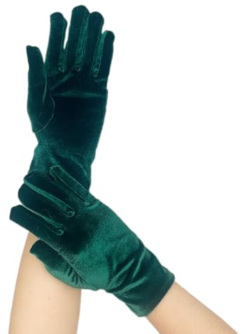Samt Kurzer Handschuhe Damen,Samt Gloves 23cm,Brauthandschuhe,Abendhandschuhe,für Mädchen Frauen,für Hochzeit Karneval,Mottoparty,Cosplay Kostüm,Performance,Tanz,Erwachsene,Halloween,Dunkelgrün