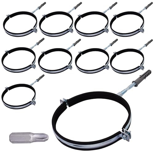 SKIR'CO Lot de 10 supports de tuyau avec garnitures en caoutchouc pour tuyaux de 100 mm, supports de tuyaux pour montage mural et au plafond, colliers de serrage