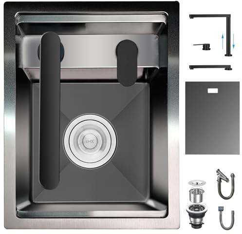 XDCXYD Verdecktes Küchenbar-Spülbecken mit klappbarem Wasserhahn, verstecktes, Edelstahl-Untertisch-Arbeitsplatz-Spülbecken mit für kleine Küchenbarvorbereitungen im Wohnmobil (black B, 35×45×22CM)