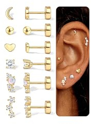 Chriscoco Pendientes Mujer Acero Inoxidable Oro/Plata Pequeños Antialergicos Piercing Oreja Cartílago Helix Tragus