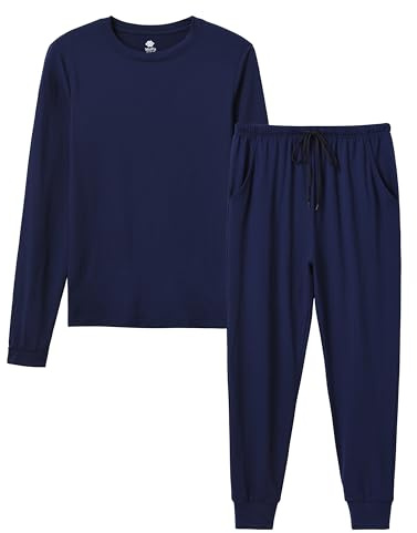 MoFiz Pijamas Niños Largo Suave Cómodo Conjunto de Pijama Dos Piezas Ropa de Dormir Manga Larga Camisetas de Pijama y Pantalón a Cuadros Azul Marino 02 L (152-164)