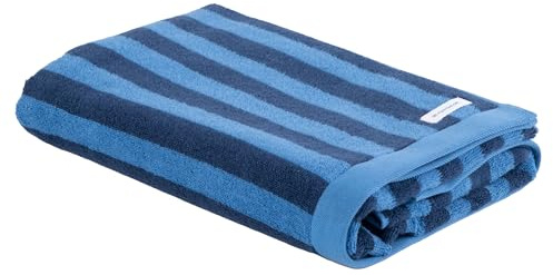 TOM TAILOR Duschtuch, 70x140 cm, 100% Baumwolle/Frottier, mit Aufhänger, COLOR BATH TOWELS MEDIUM STRIPES Blau (Dark Navy & Cool Blue)