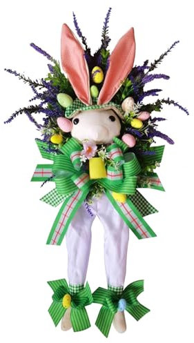 GTFYUDGH 60×35×9cm Osterhasenkranz, Osterkränze Für Haustür, Ostern Beleuchtete Osterhasen Kränze Dekoration, Frühlingshasen Osterkranz, Cartoon Ostertag Tür Hängende Dekorationen