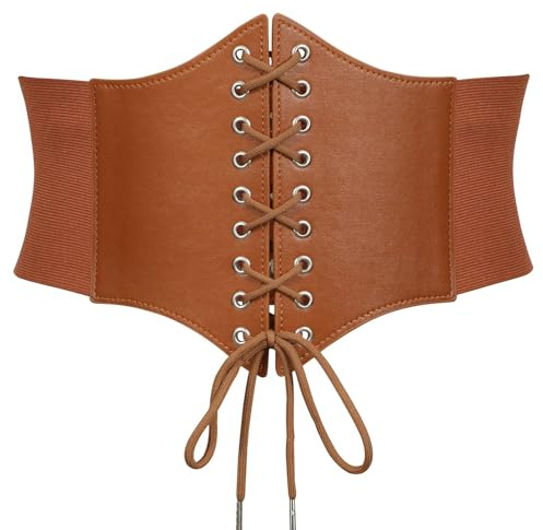 Fokroin Ceinture Corset Femme, Rétro Fem-mes Taille Corset Cein-ture, Cuir Cei-nture Medievale Fe-mme,Élastique Costu-me Femm-e Moyen Age d'Halloween, Serre Taille pour Habiller