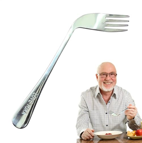 Cuillère coudée pour personnes âgées – Coudée – Ustensiles d'alimentation pour personnes âgées et handicapées | Cuillère et fourchette incurvées pour une prise en main facile | Aide alimentaire