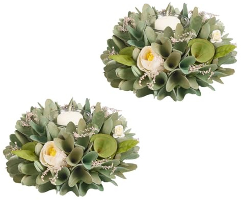 Tea Light Candle Holder with Sage Green Wooden Crocuses (S/2 Single) | Table Decoration, Wooden Flowers, Artificial Foliage, Tealight Holder, Candle Jar, Table Centrepiece