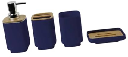 perfk Accesorios de baño 4X Set dispensador de loción de Bomba con Bote de Basura, dispensador de jabón y Soporte de Cepillo de Dientes para Regalo de, Azul Oscuro