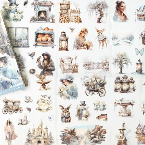 Scrapbooking Stickers Zubehör Book,20 Blätter PET Ästhetische Aufkleber Book for Decorative Notebook,Junk Journal,Bullet Journal,DIY Crafts,Painting(Winter)