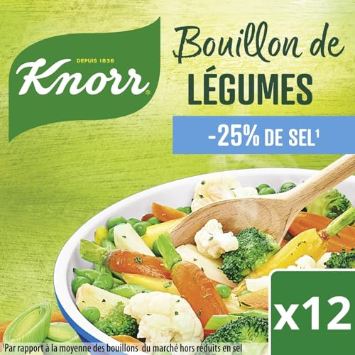 KNOOR – Bouillon Légumes Allégé en Sel, Saveur Authentique et Légère, 12 Cubes de 9,1g - Lot de 4 - vendu par Lot