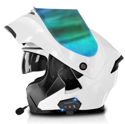 ZLHYQA Casque de Moto homologué ECE, Casque modulaire intégral Rabattable à Double Haut-Parleur intégré pour Hommes et Femmes Adultes avec visière antibuée, pour Courses de Rue, VTT et cy