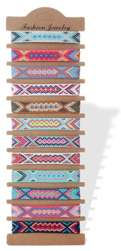 WIRZUL Freundschaftsarmbände 12 Stück Surfer Armband Handgemacht aus Geflochtenem Stoff Bunt Stoffarmband Handmade Boho Brasilien kettchen für Damen (C)