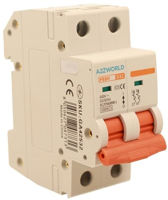Interrupteur magnétothermique courbe D 32A D32, bipolaire 2P 10 kA, 2 modules DIN 220 V AC, certifié IEC60898-1, série professionnelle PB8H