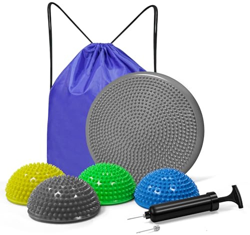 Wobble Cushion Set for Sensory Kids and Balance Training, Balance Disc Plus 4 Balance Pods,Balance Board With Pump Inflatable Stepping Pads for Adults(Grey)