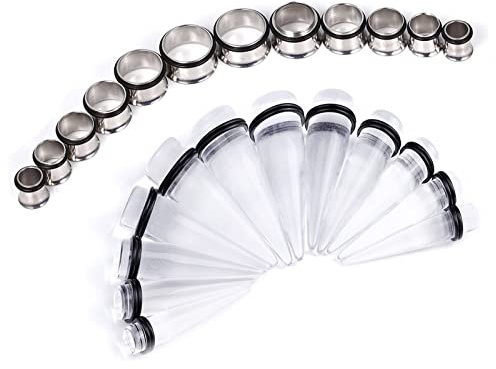 RDSGYZ 24STK Einsteiger Dehnstäbe Set für Unisex Plug Tunnel, Schön Expander Ohr Acryl + Edelstahl Piercing Set Kegel und Langhantel 10-20mm (00G; 1/2; 9/16; 5/8; 11/16; 3/4)