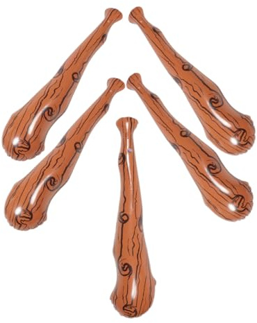 FUNOMOCYA 5 pezzi Mazza Baseball Gonfiabile in PVC da Giocattolo Sportivo per Feste Tema Bastoni Gonfiabili Resistenti con Design Effetto Legno Accessori Party Divertenti e Riutilizzabili