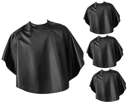 FRCOLOR 4 Pezzi Mantelle da Parrucchiere Impermeabili in Poliestere Nero Oversize per Colorazione Permanente e Taglio Capelli Adulti Protettiva per Salone Professionale