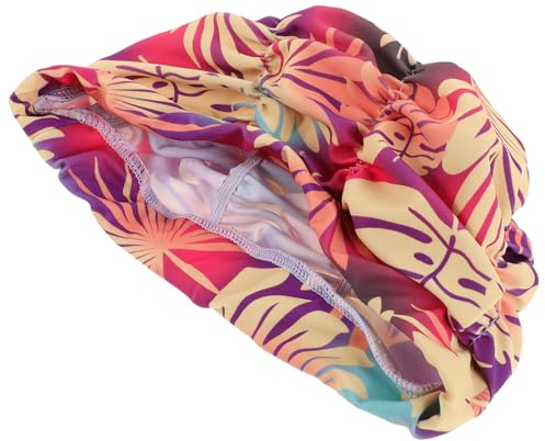 Alasum Cuffia da Nuoto Pieghettata in Nylon con Stampa Foglie Arancioni Protezione Orecchie e Capelli Lunghi Antivento e Asciugatura Rapida per Adulti Uomini e Donne Sportive