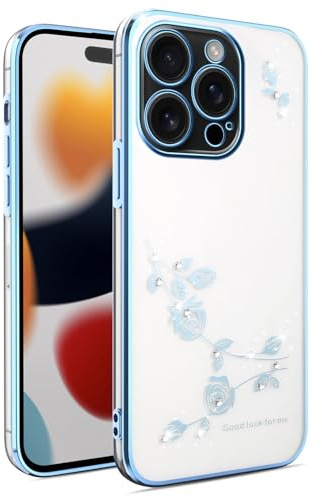 YANJIEER Funda Diamante para Motorola Moto E13 Carcasa Floral Brillante con Strass, Fina de Silicona TPU, antigolpes, protección cámara, Compatible con Carga inalámbrica para Mujer Azul