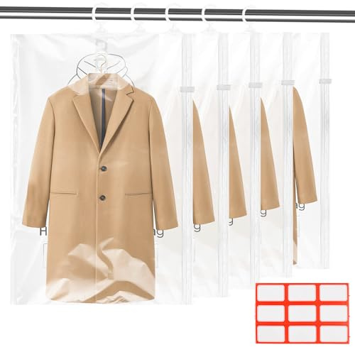Ecofocet 5Pcs Hängende Vakuumbeutel, 9 leere Etiketten, 110x70cm | Vakuumbeutel zum Aufhängen, Vacuum bags for clothing, Hanging Vacuum Bags, Mit Kleiderhaken, für Kleidung, Schrank-Organizer