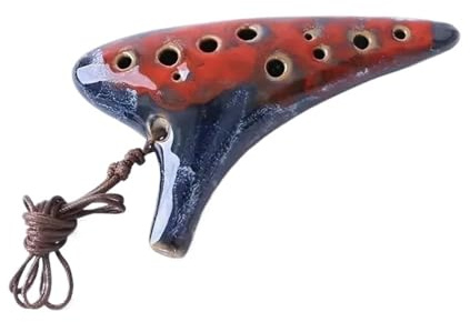 Keramik-Okarina-Instrumente, Handgefertigte Okarina aus roter Keramik mit antikem Lack