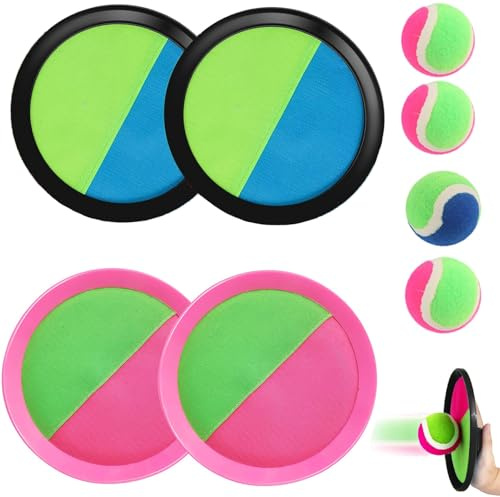 Klettballspiel, Klettball Set mit 4 Fangscheiben 4 Bälle,Strandspielzeug Klettball Wasserdicht,Outdoor Spiele für Wurf und Fangspiel Spielen für Outdoor Party,Geschenke Kinder ab 3 4 5 6 7 8 9 10