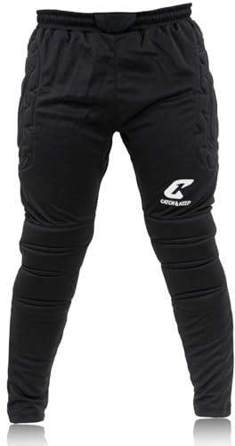 CATCH & KEEP Pantaloni Portiere Lunghi Flight Protecion con Protezione - Pantaloni Portiere Imbottiti Premium - Abbigliamento portieri per Uomini, Donne e Bambini - Imbottitura Protettiva (S, Nero)